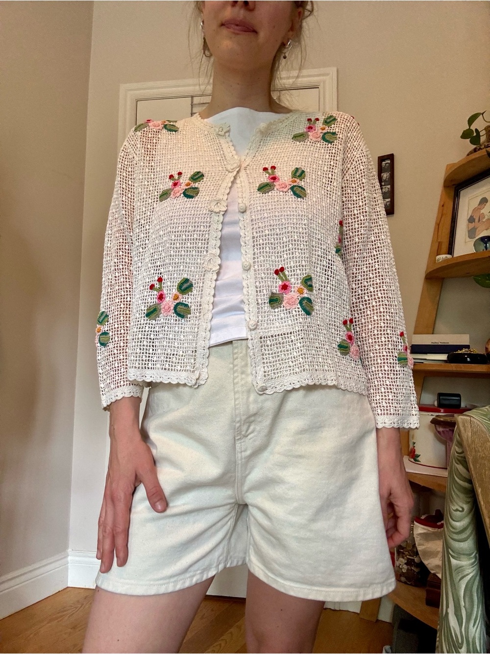 Vintage Crochet Floral Cardigan